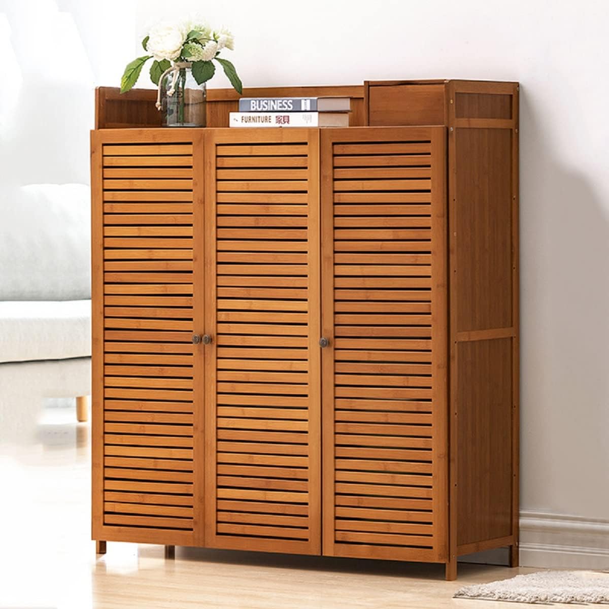 Gdrasuya10 Bamboo Entryway Shoe Storage Cabinets, 7 Tier Freestanding Shoe Cabinet Rack Organizers with Doors Space Saving for Shoes Slippers Boots Sneakers Large Capacity