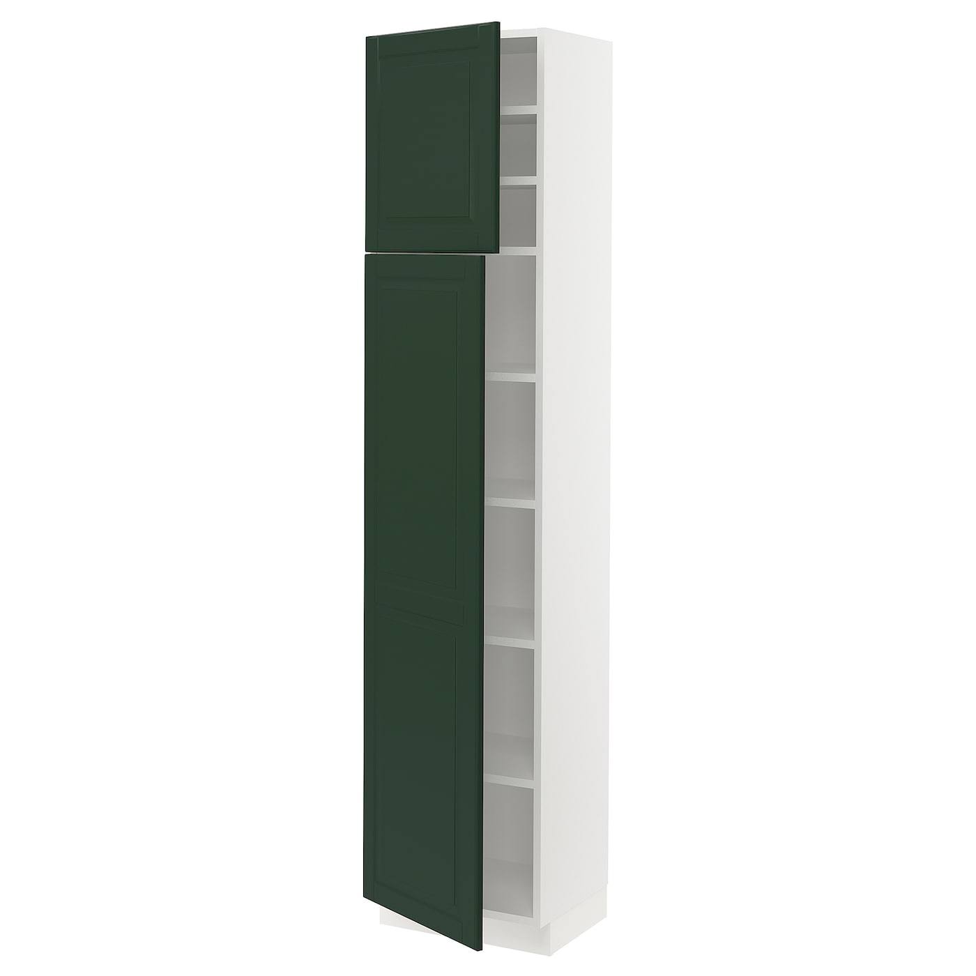 IKEA - SEKTION High Cabinet with shelves/2 Doors, white/Bodbyn Dark Green, 18x15x80 99364534