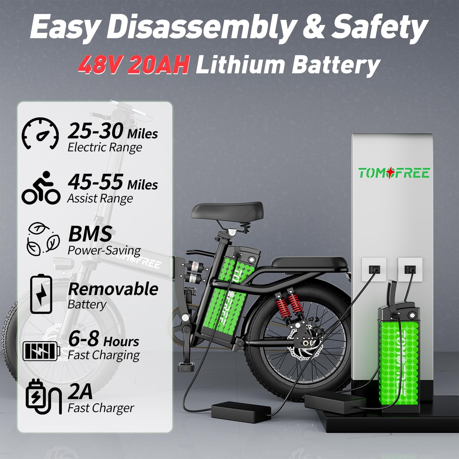 Tomofree Folding Electric Bike for Adults 30MPH 1200W EBike, 48V 20AH Removable Battery for Electric Bicycles, 40Miles Max Range, 10 Shock Absorbers, 16'' Tire Foldable E-Bike, City Commuter