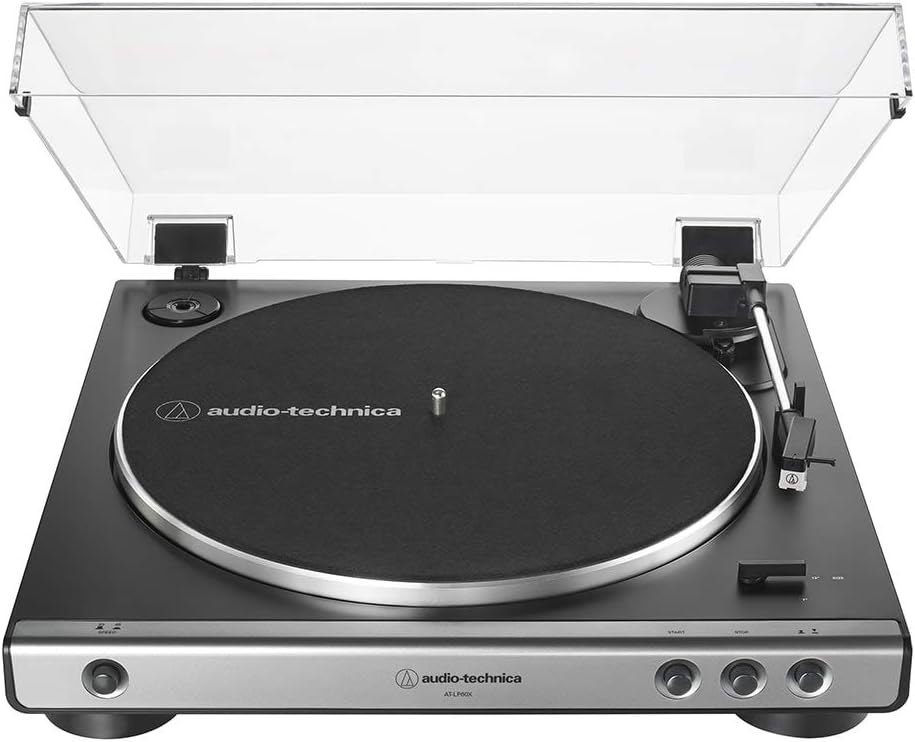 Audio-Technica AT-LP60XBT-BK Fully Automatic Bluetooth Belt-Drive Stereo Turntable, Black, Hi-Fi, 2 Speed, Dust Cover, Anti-Resonance, Die-cast Aluminum Platter
