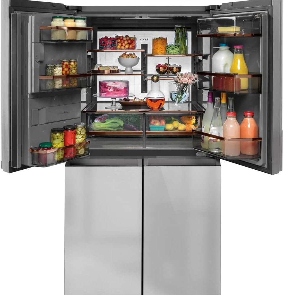GE CQE28DM5NS5 Cafe 27.4 CU.FT. Quad-Door Smart Refrigerator and Freezer Bundle with Premium 3 YR CPS Enhanced Protection Pack
