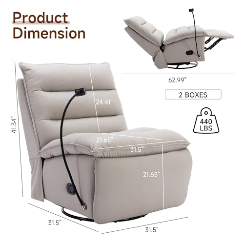 Oversized Rocker Recliner Chair for Adults, Nursery Glider Rocking Chairs for Big Man, Big and Tall 400 LBS Swivel Recliner Sofa Large Living Room Chair for Nusery,Theater Seating, Beige