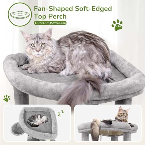 Globlazer Corner Cat Tree for Large Cats, 66inch Tall Curved Series Large Cat Tower for Multiple Indoor Cats with 6 Scratching Posts, 2 Spacious Cat Condos, Hammock, Hanging Basket, C66, Beige