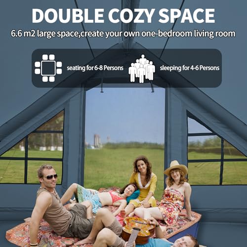 Inflatable Tent with Pump,4-6 Person Instant Glamping Camping Tents House, Easy Setup Blow Up Family Tents for 4 Seasons Waterproof Inflatable Tent for Camping with Mesh Windows.