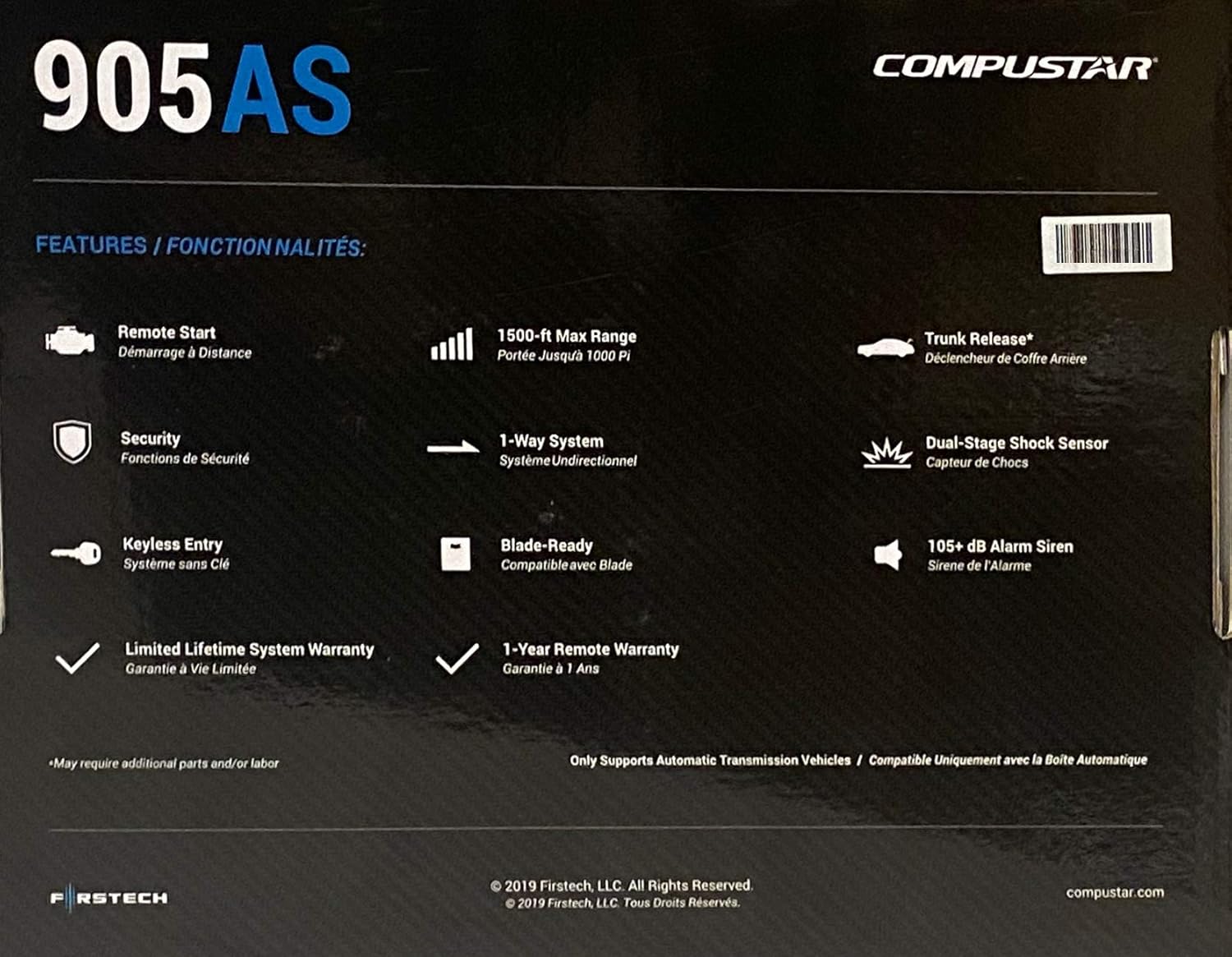 Compustar CS905-AS All-in-One 4 Button 1 Way Alarm & Remote Start System 1500' Range