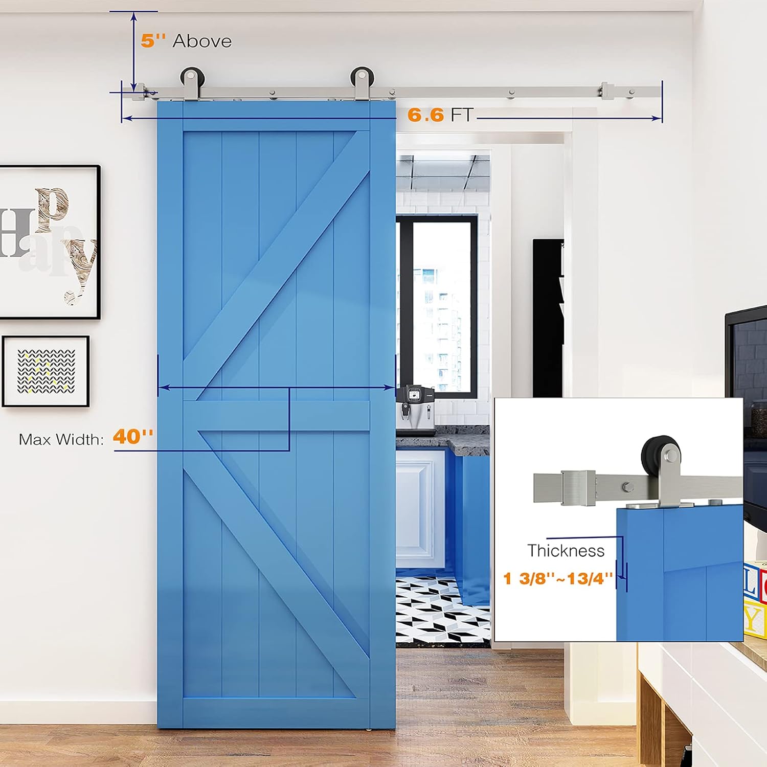 JUBEST Satin Nickel Sliding Barn Door Hardware Kit Smoothly and Quietly Hanger Roller Flat Track Kit J Shape Roller