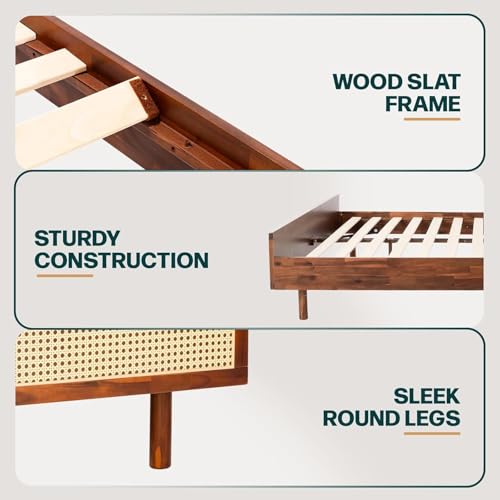 Bme Nancy Solid Acacia Wood Coffee Table for Living Room, Spacious Oval-Shaped 237 Lbs Top Capacity, Rattan Shelf Below, Mid Century, Rustic and Modern Style Living Room Furniture, Dark Chocolate