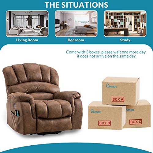 Large Power Lift Recliner Chair with Massage and Heat for Elderly Big Man, Extra Wide & Oversized Electric Recliner with 2 Remote Controls, 2 USB Ports & 2 Side Pockets, 350lbs Capacity (Brown)