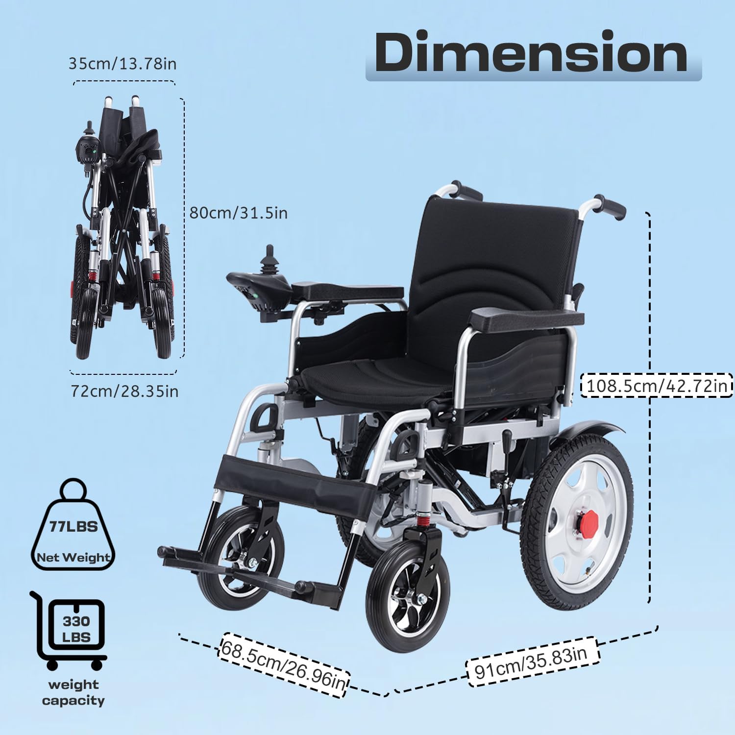 Electric Wheelchair for Adults,500W Motor Lightweight Foldable Motorized Wheelchair for Seniors Intelligent All Terrain Power Wheelchair 20 Miles Long Travel Range Compact Portable Airline Approved