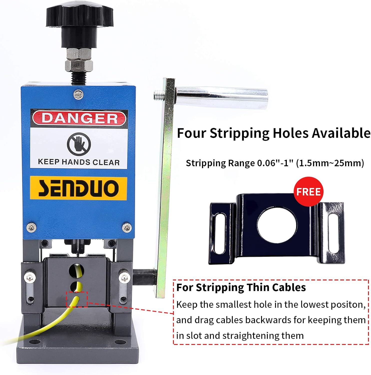 SENDUO Manual Wire Stripping Machine Speed 50FT/MIN Wire Stripper Machine Wire Gauge Range 0.06-1inch Portable Copper Wire Peeler Machine for Scrap Copper Wire Cable Stripping