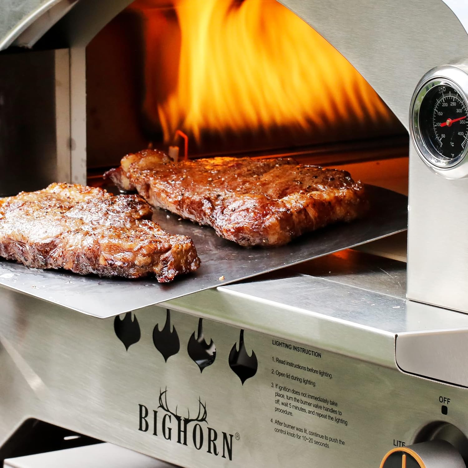BIG HORN OUTDOORS Gas Pizza Oven Countertop Stainless Steel Propane Pizza Oven with 13" Pizza Stone & Foldable Pizza Peel