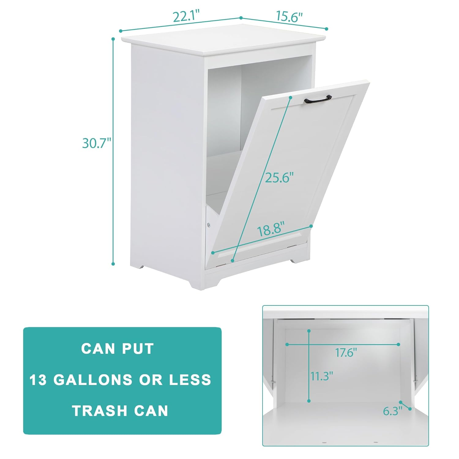 JAXPETY Tilt Out Trash Cabinet Kitchen Trash Can Holder Wood Laundry Hamper Recycling Trash Cabinet with Angle Adjustable Door, White