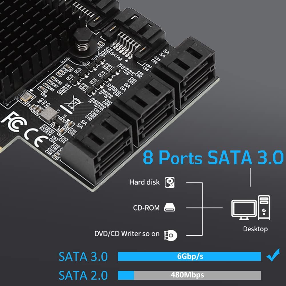 Heayzoki 8 Ports PCI-E to SATA 3.0 Card,PCI Express PCI-e Expansion Card,PCI-E to SATA3.0 Controller Expansion Board,for Windows 7/8/XP/10,with Driver Disc,Semi-High Baffle