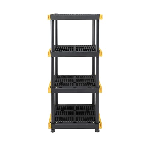 BLACK & YELLOW® 4-Tier Heavy Duty Plastic Storage Shelving Unit, 100lbs/shelf (55”H x 24”W x 20”D), for Indoor/Outdoor Organization, Modular Rack, Extremely Durable®, Made in The USA [2 Pack]
