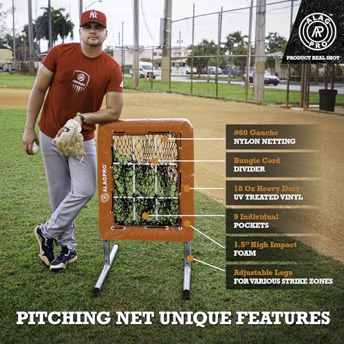ALAGPRO® The Original 9 Hole Pitching Net with Strike Zone Pocket | Pitching Target for Baseball & Softball Pitchers