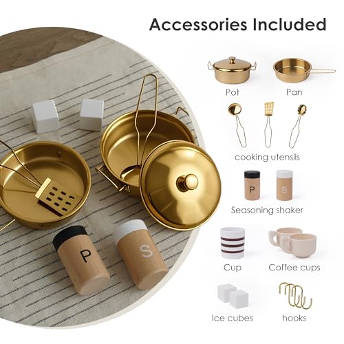 Wooden Play Kitchen for Kids– Realistic Appliances, Smart Storage & 15 Fun Accessories for Inspiring Pretend Play (Ages 3+)