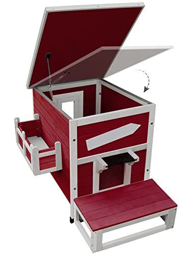 Rockever Outdoor Cat House, Large Outdoor Houses for Feral Cats Wooden Outside Cat Shelter Weatherproof with Escape Door