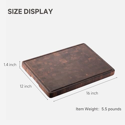 Muso Wood Large End Grain Cutting Borad 20x14 In, Checkered Cutting Board with Feet, Made from Walnut Wood, Chopping Board For Kitchen with Juice Groove Handles