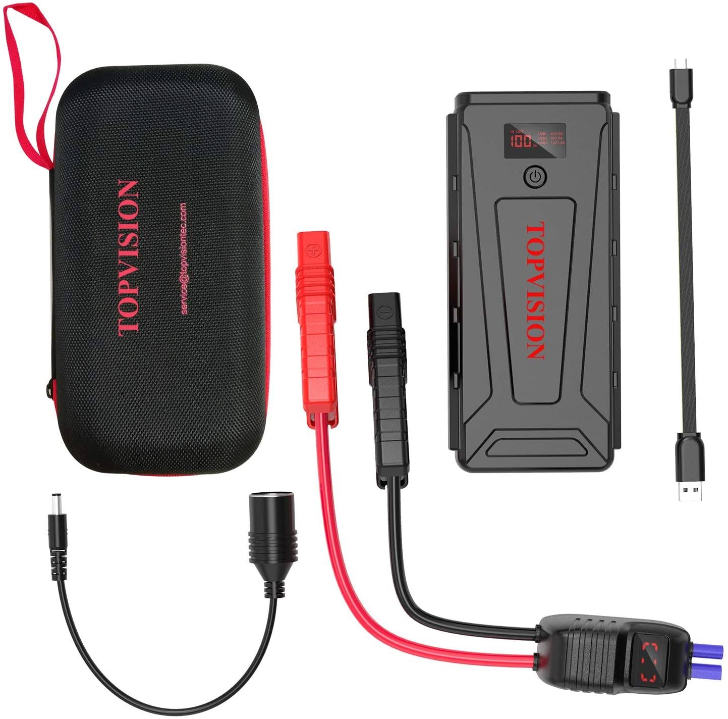 Battery Starter for Car Topvision 2200A Peak 20800mAh Portable Car Power Pack with USB Quick Charge 3.0 (Up to 7.0L GAS or 6.5L