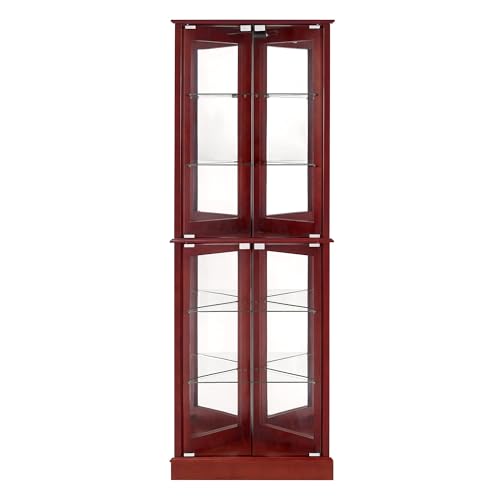 Knocbel Classic 72" Tall Corner 6-Shelf Curio Cabinet with Tempered Glass Doors and Adjustable Storage Shelves, Free Standing Display Showcase Bookshelf for Living Room Bedroom Home Office (Cherry)
