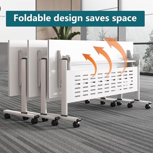 Folding Conference Room Tables with Silent Wheels| Foldable Flip Top Office Meeting Table| Mobile Seminars Dynamic Meetings Training Tables for Offices, Classrooms, Meeting Room(White,47x16x30in)