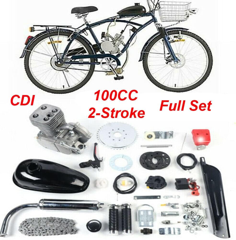 100cc Bicycle Motor Kit Bike Motorized 2 Stroke Petrol Gas Engine Full Set 44 Tooth Sprocket Motorized Full Set Upgraded Bicycle Motor Kit for 26 inch/28 inch Bikes