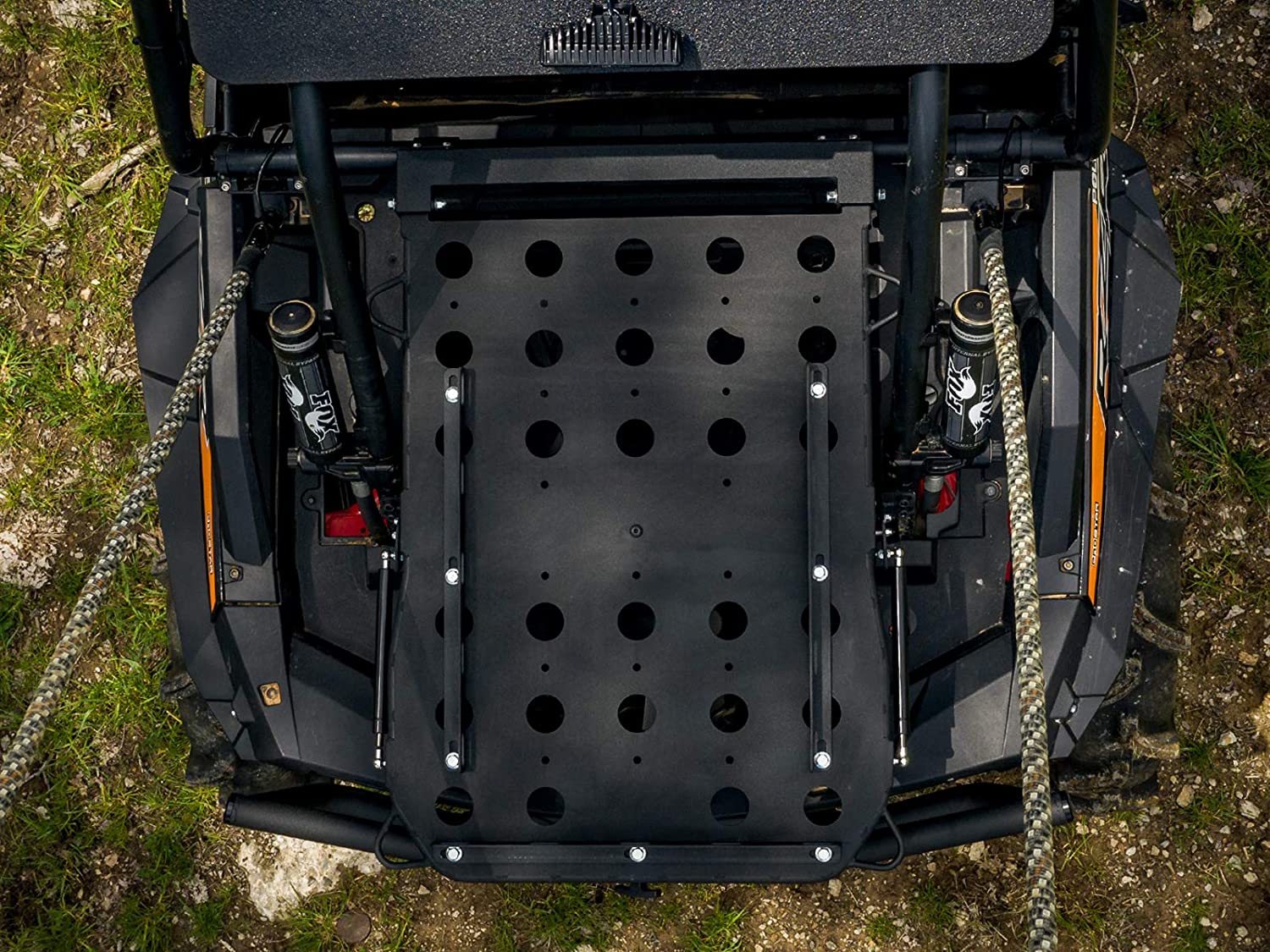 SuperATV Cargo Rack Alpha for 2014+ Polaris RZR XP 1000/XP 4 1000|2016+ RZR XP Turbo/XP 4 Turbo|Doubles as a Cargo Rack and Spare Tire Carrier|Fits up to a 35" Tire|Capacity 75 Lbs.|CBS-P-RZR1K-00