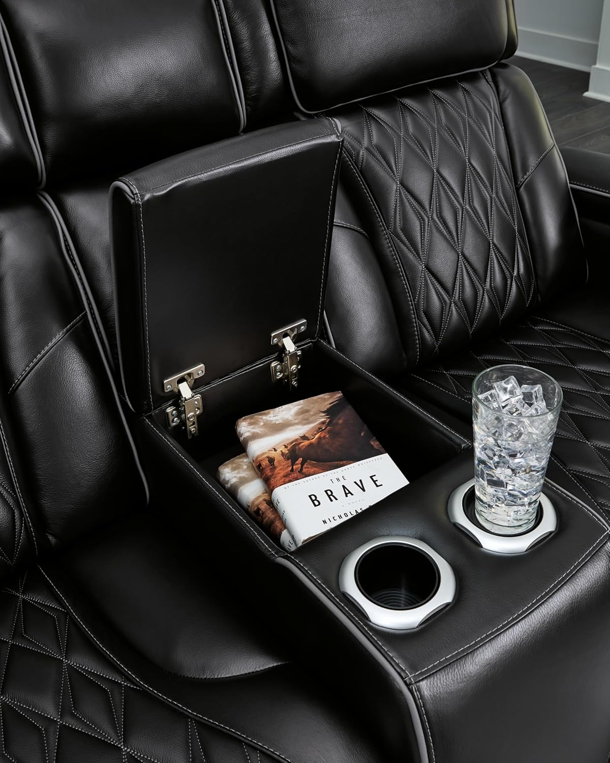 Signature Design by Ashley Boyington Power Reclining Loveseat with Console Love Seats, 75" W x 42" D x 44" H, Black