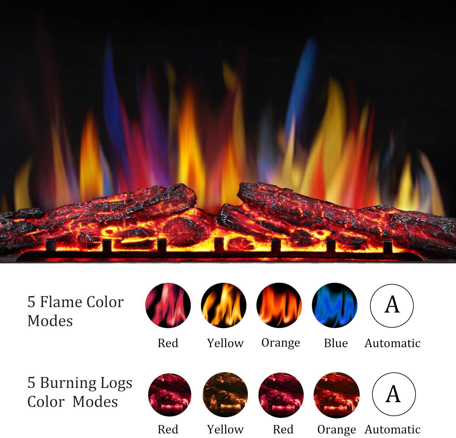 R.W.FLAME 36" Electric Fireplace Insert ,Recessed Electric Stove Heater,Touch Screen,Remote Control,750W-1500W with Timer & Colorful Flame Option