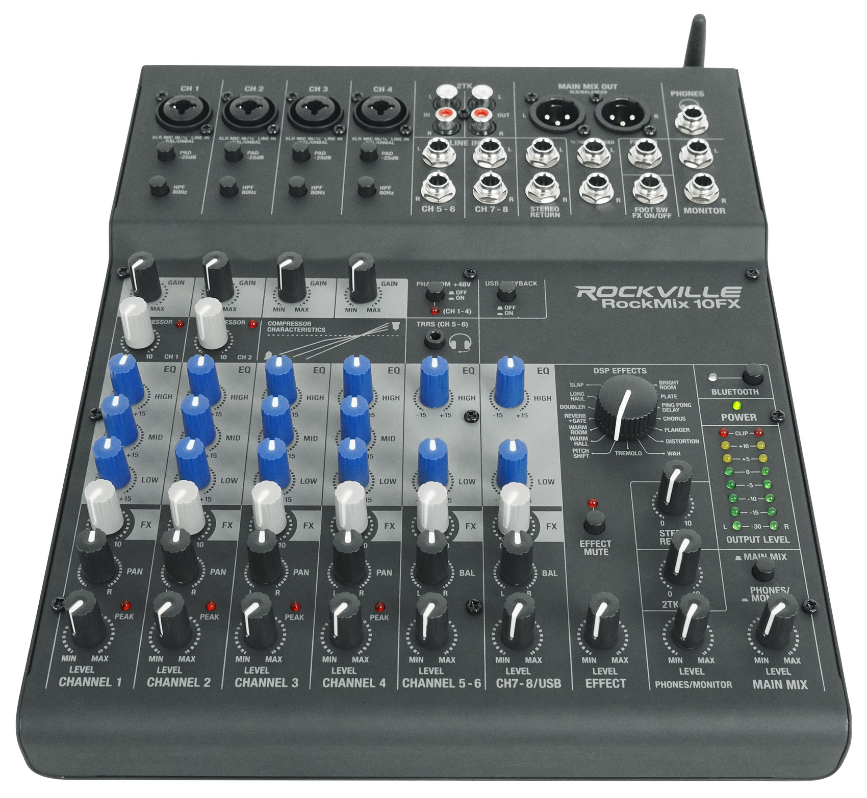 Rockville ROCKMIX 10FX 10 Channel Mixer USB Recording Interface+Mic+Headphones