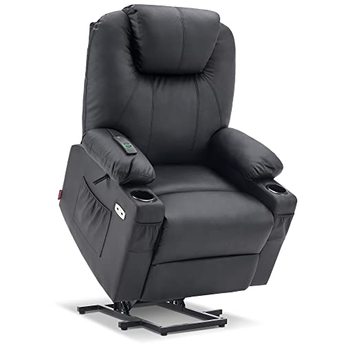 MCombo Power Lift Recliner Chair for Elderly, Lift Chair with Heat and Massage, FSC Certified, USB Ports, Cup Holders, Faux Leather 7040 (Black, Medium)