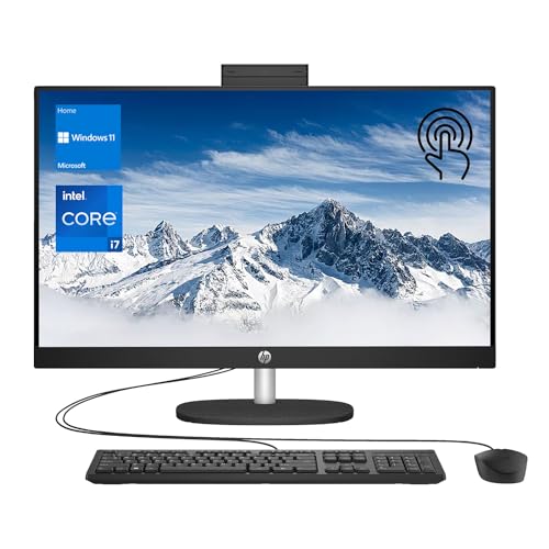 HP Newest 27" Touchscreen All-in-One, 27" FHD Display, Intel Core i7-1355U, 16GB RAM, 1TB SSD, IR Camera, Wired Keyboard & Mouse, HDMI, RJ45, Wi-Fi 6, Windows 11 Home, Black