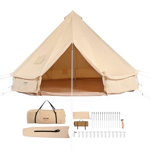 VEVOR Canvas Bell Tent, 4 Seasons 6 m/19.68 ft Yurt, for Camping with Stove Jack, Holds up to 10 People, Family Camping Outdoor Hunting Party