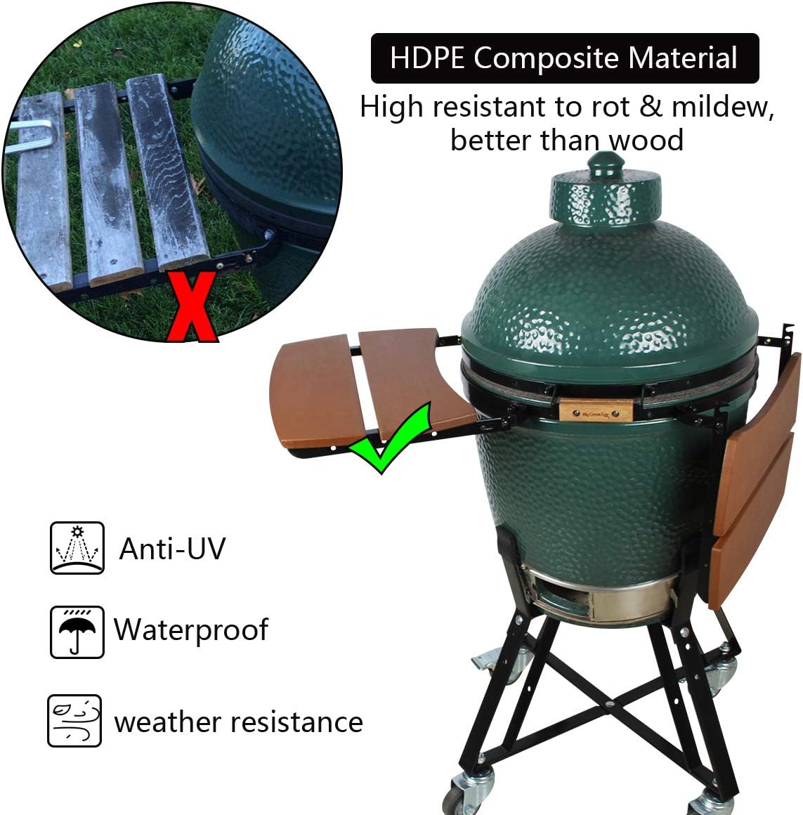 Dracarys HDPE Shelves for Big Green Egg Big Green Egg Accessories Replacement,Grill Egg Mate Folding Side Shelves Fit for Large (L) Big Green Egg Side Shelves Grill Smoker Accessories,Set of 2-New