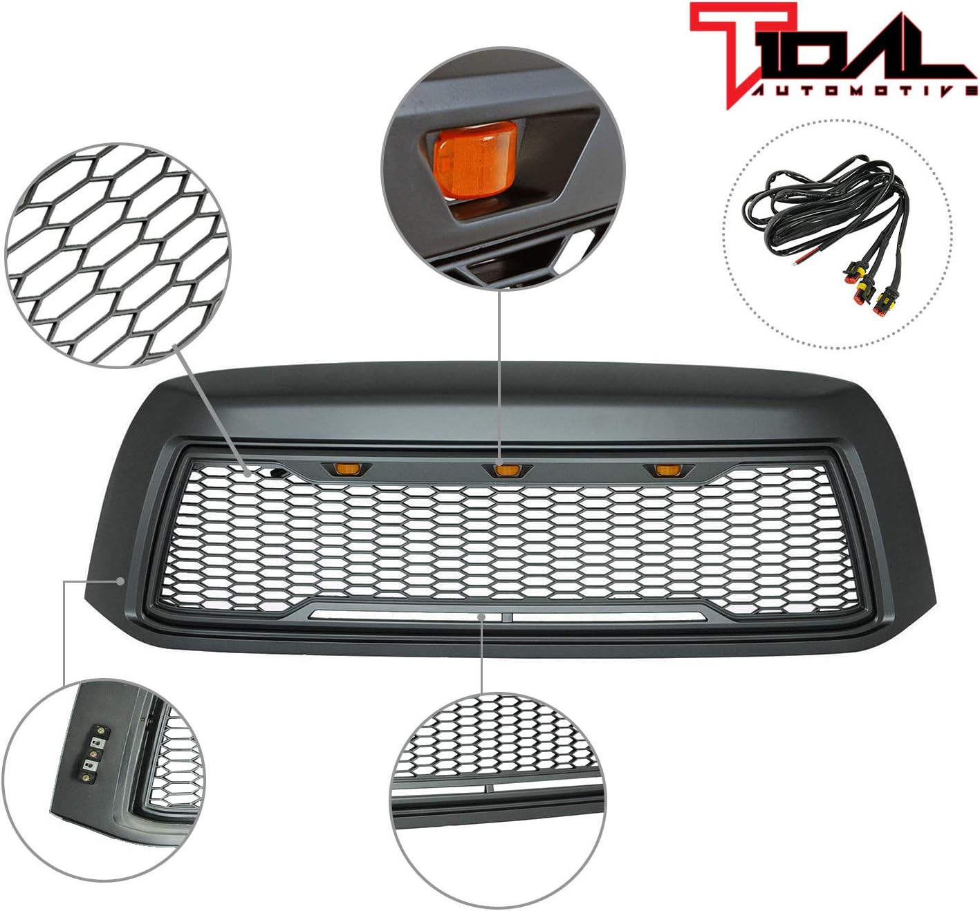 Tidal Front Grill Replacement Grille with Amber LED Lights Fit for 2010-2013 Tundra
