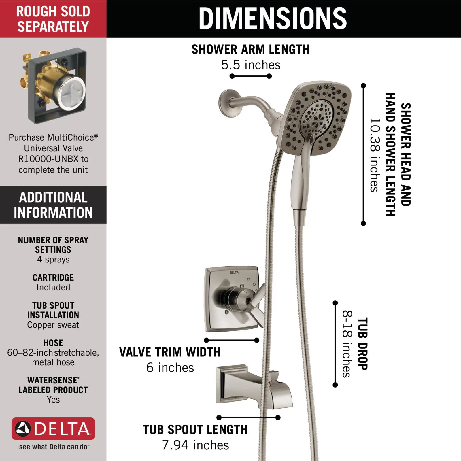 Delta T17464-I Ashlyn Monitor 17 Series Dual Function Pressure Balanced Tub And Shower -