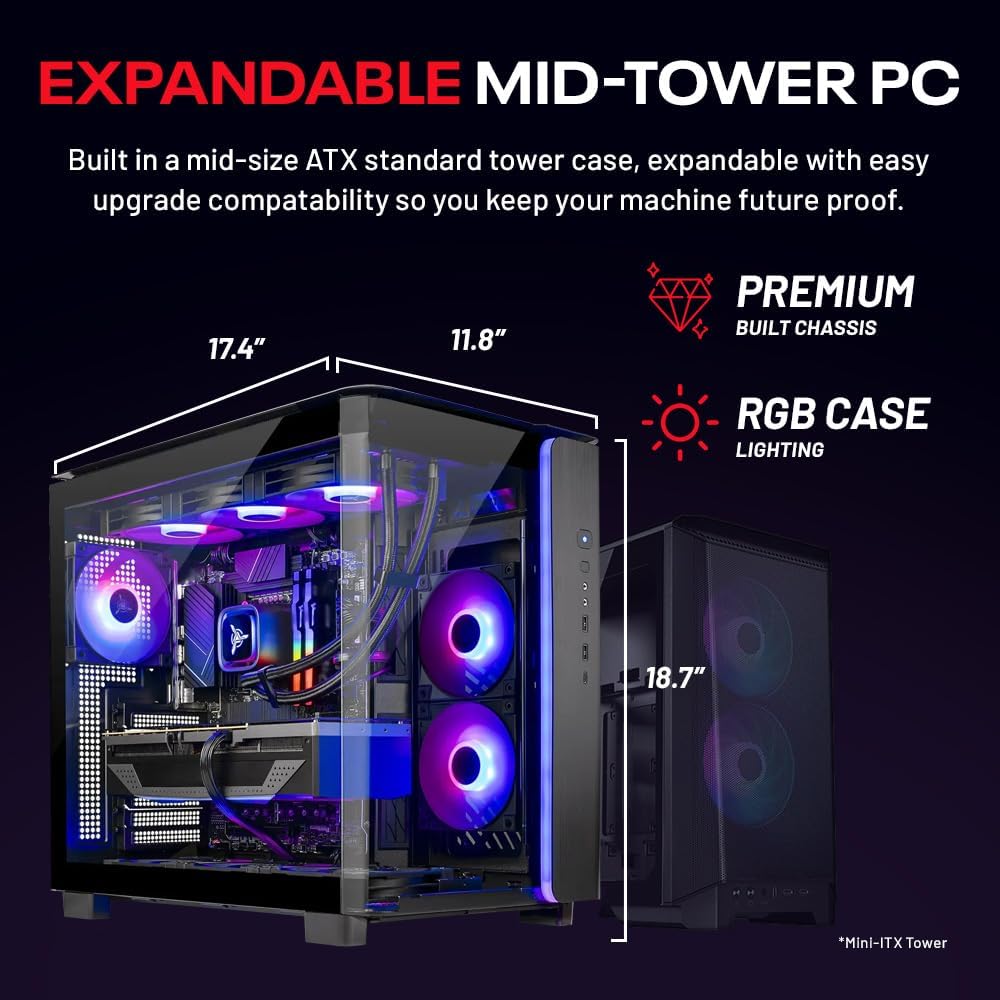 Skytech King 95 Gaming PC Desktop, Ryzen 7 7700X 4.5 GHz (5.4GHz Turbo Boost), NVIDIA RTX 4070 Ti Super 16GB GDDR6X, 1TB Gen4 SSD, 32GB DDR5 RAM 5600 RGB, 750W Gold PSU, ARGB AIO, Wi-Fi, Win 11 Home