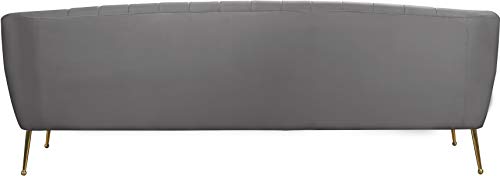 Meridian Furniture Tori Collection Modern | Contemporary Velvet Upholstered Sofa with Deep Channel Tufting and Ball Designed Custom Gold Legs, 84.50" W x 31.5" D x 29.75" H, Grey