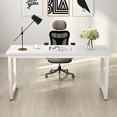 Tribesigns Modern Computer Desk, 63 x 31.5 inch Large Executive Office Desk Computer Table Study Writing Desk Workstation for Home Office, Spliced Desktop, White