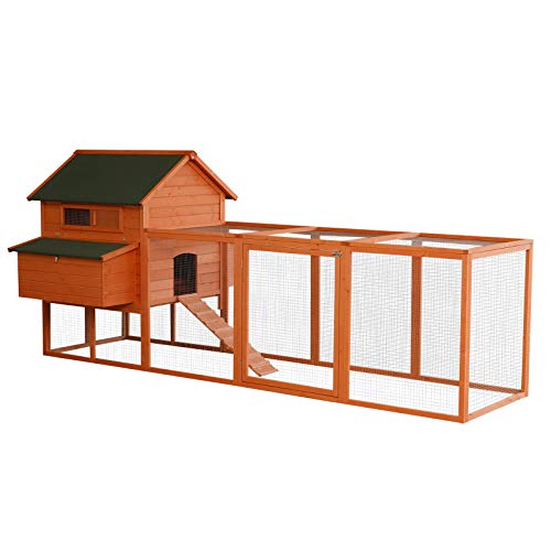 PawHut 137" Chicken Coop for 8-10 Chickens, Large Chicken House, Wooden Poultry Hen Cage with Nesting Box and Run for Backyard, Gray