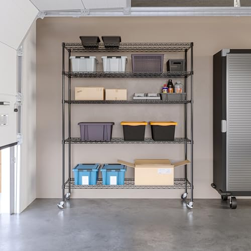 Seville Classics UltraDurable Heavy Duty NSF Solid Steel Wire Rack Storage Unit, Organizer for Garage, Warehouse, Office, Restaurant, Classroom, Kitchen, Black, 5-Tier Shelving, 36" W x 18" D