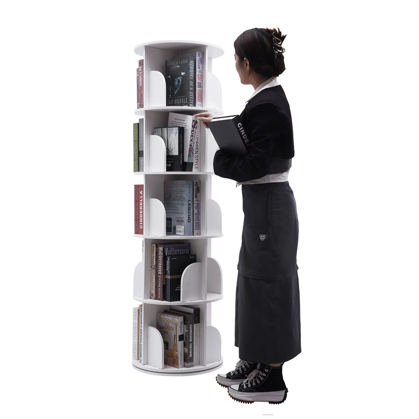 Miumaeov Rotating Bookshelf White Small Corner Bookshelf 360° Display Floor Standing Bookcase Storage Rack Stackable for Home Bedroom Living Room Office