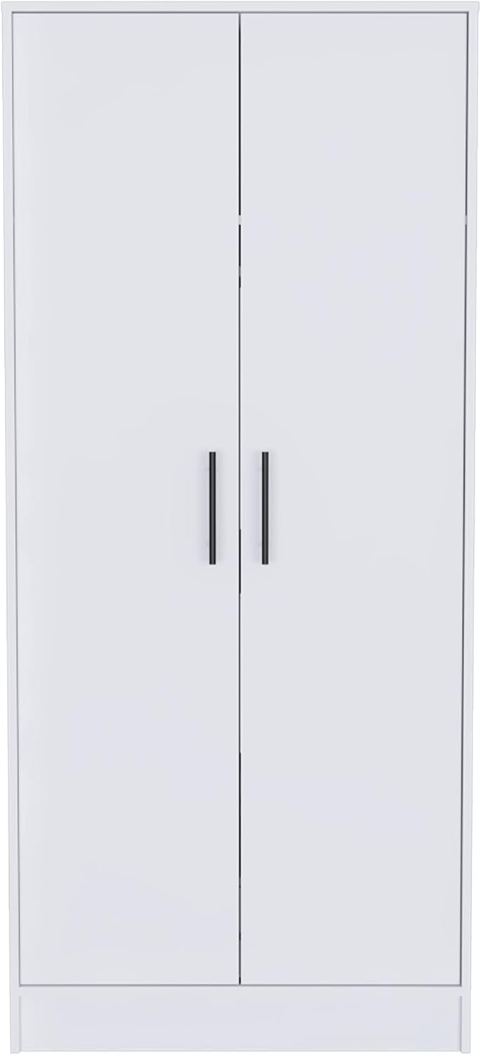 Darwin 180 Armoire with Double Doors, Metal Rod, Top Shelf, and Drawer, White
