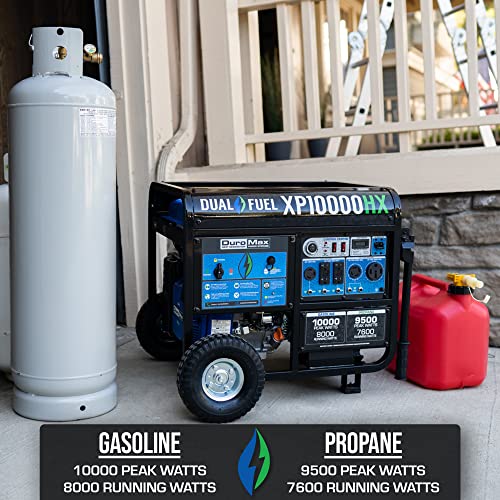 DuroMax XP13000HXT 13,000-Watt 500cc Tri Fuel Gas Propane Natural Gas Portable Generator with CO Alert, Black/Blue