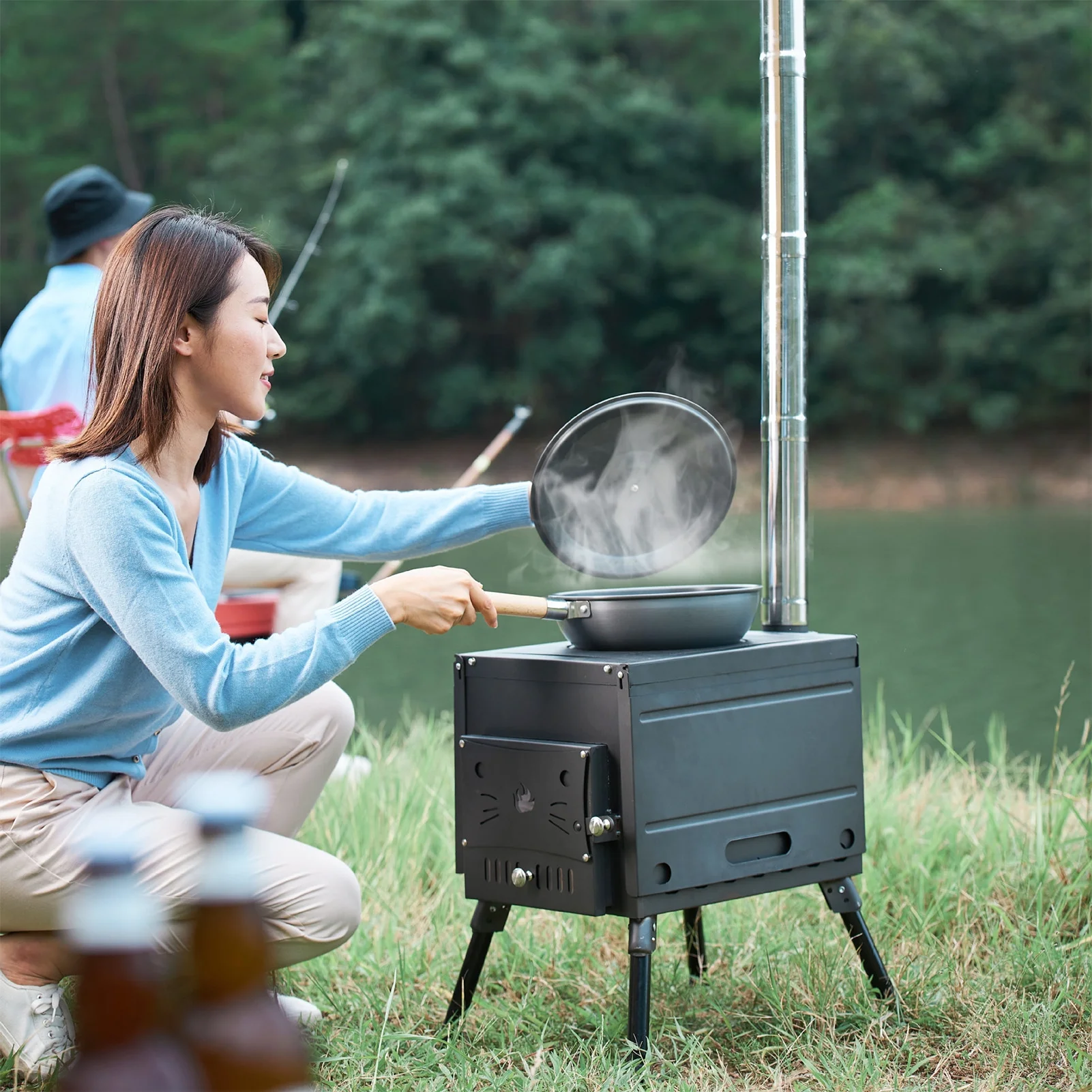 Carevas Portable Foldable Wood Burning Camp Tent with Chimney for Tent Shelter Heating Cooking