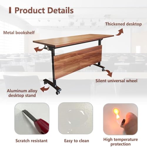 Conference Room Table 8FT White Meeting Seminar Table Business Style Folding Training Flip Top Table for Office Conference,Metal Frame with Wheels (6, White)