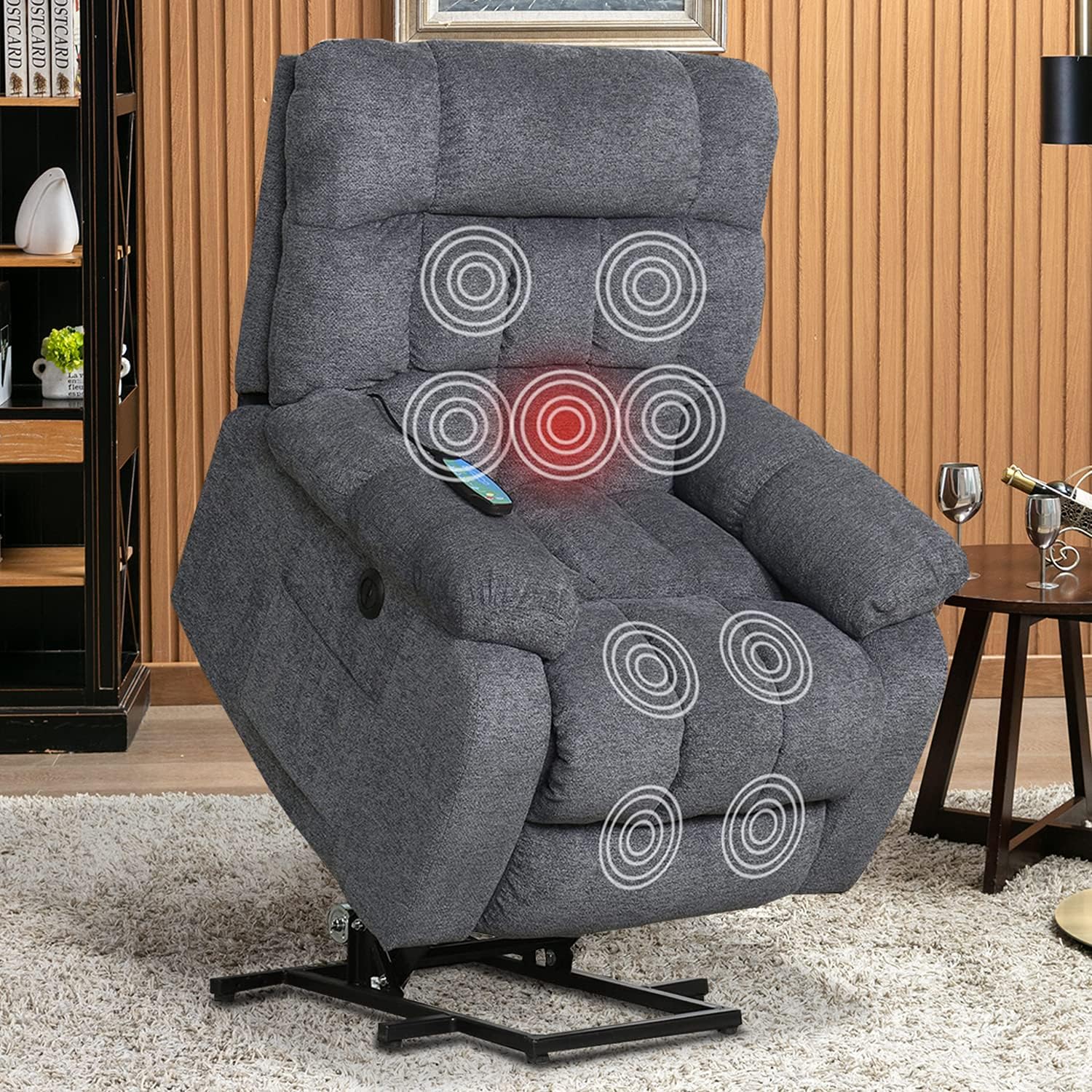 CANMOV Power Lift Recliner for Elderly Massage Recliner Chair with Heat & Vibration Antiskid Fabric Sofa Heavy Duty Electric Lift Chair with USB Port, Upgraded-Gray Blue