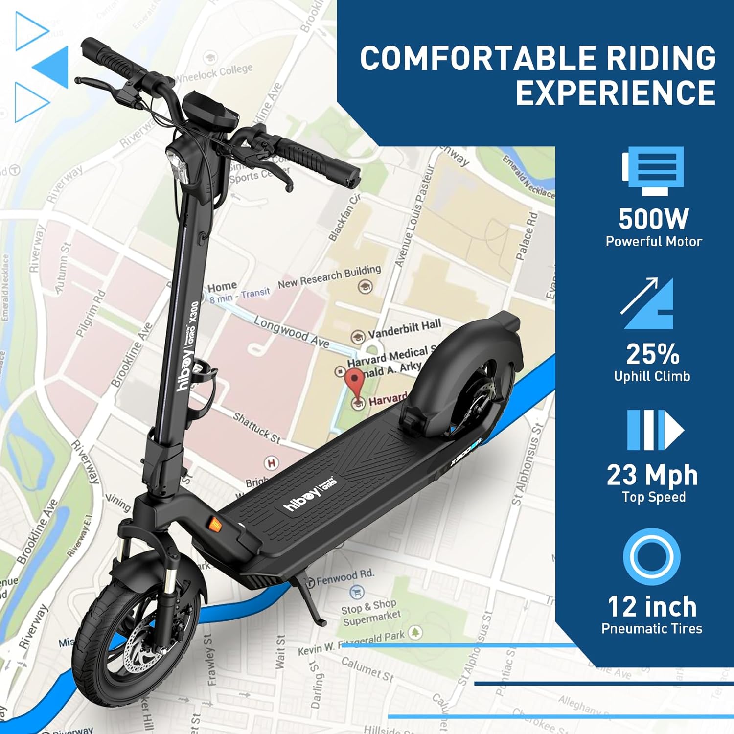 Hiboy X300 Electric Scooter, 700W Peak Motor, 12" Pneumatic Tires, 23 Mph & 38 Miles Range, Hydraulic Suspension, Folding Commuter Electric Scooter for Adults