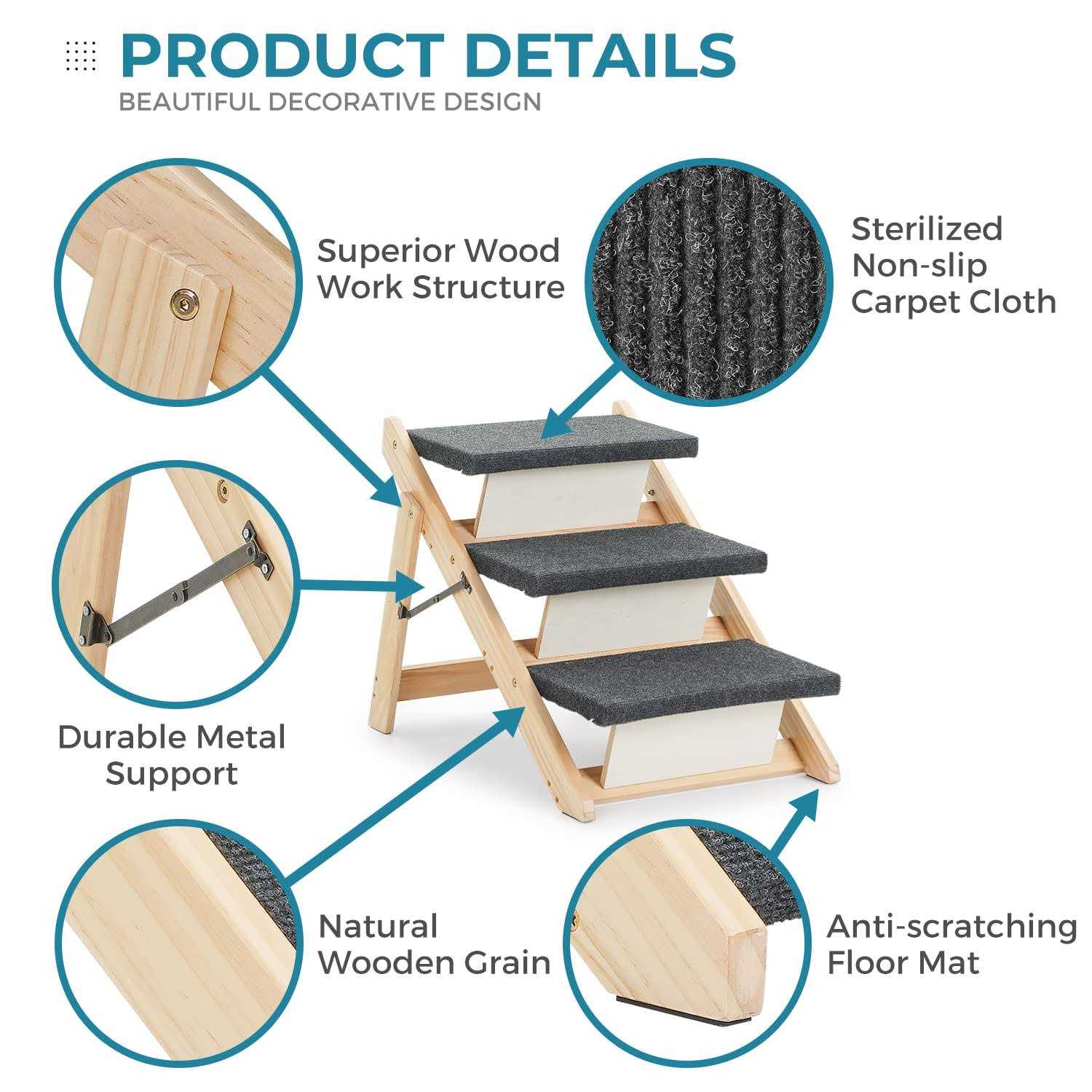 Sweetbin Wooden Pet Stairs/Pet Steps for All Dogs and Cats Up to 150Lbs - Pet Supplies online store