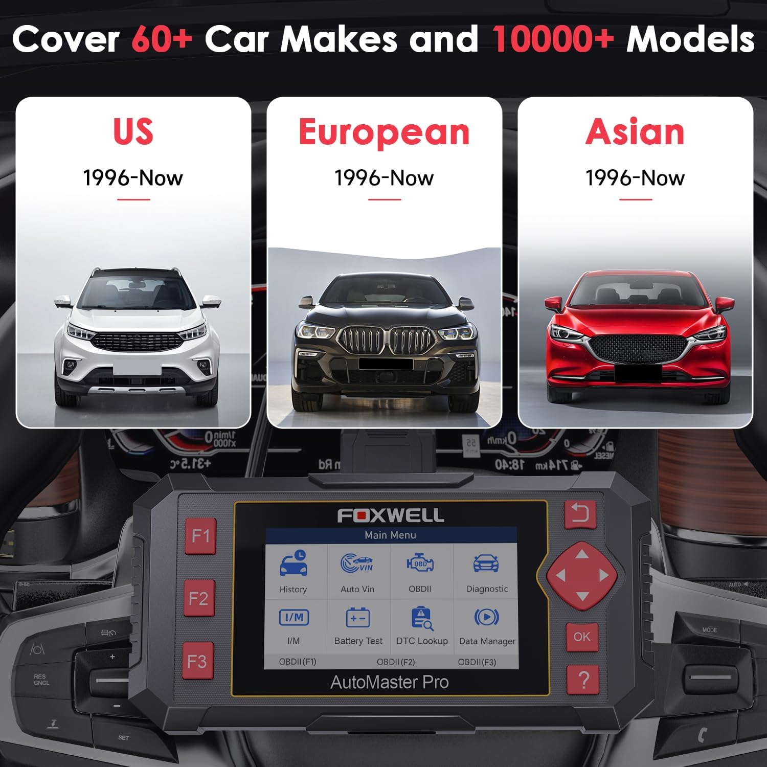 2024 Newest FOXWELL NT604 OBD2 Scanner ABS SRS, Check Engine Code Reader with Airbag Scanner, Transmission Code Reader Car Diagnostic Tool with Battery Test, English/Spanish Ver，Lifetime Free Update